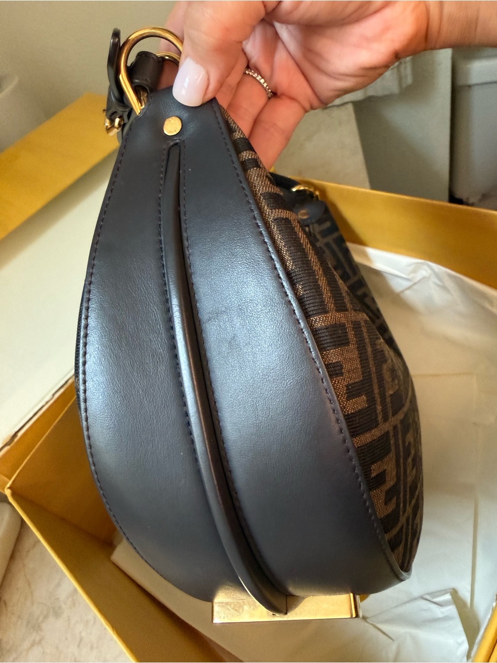Fendi Brown and Black FF Logo Baguette Shoulder Bag with Gold Hardware - Picture 16 of 16
